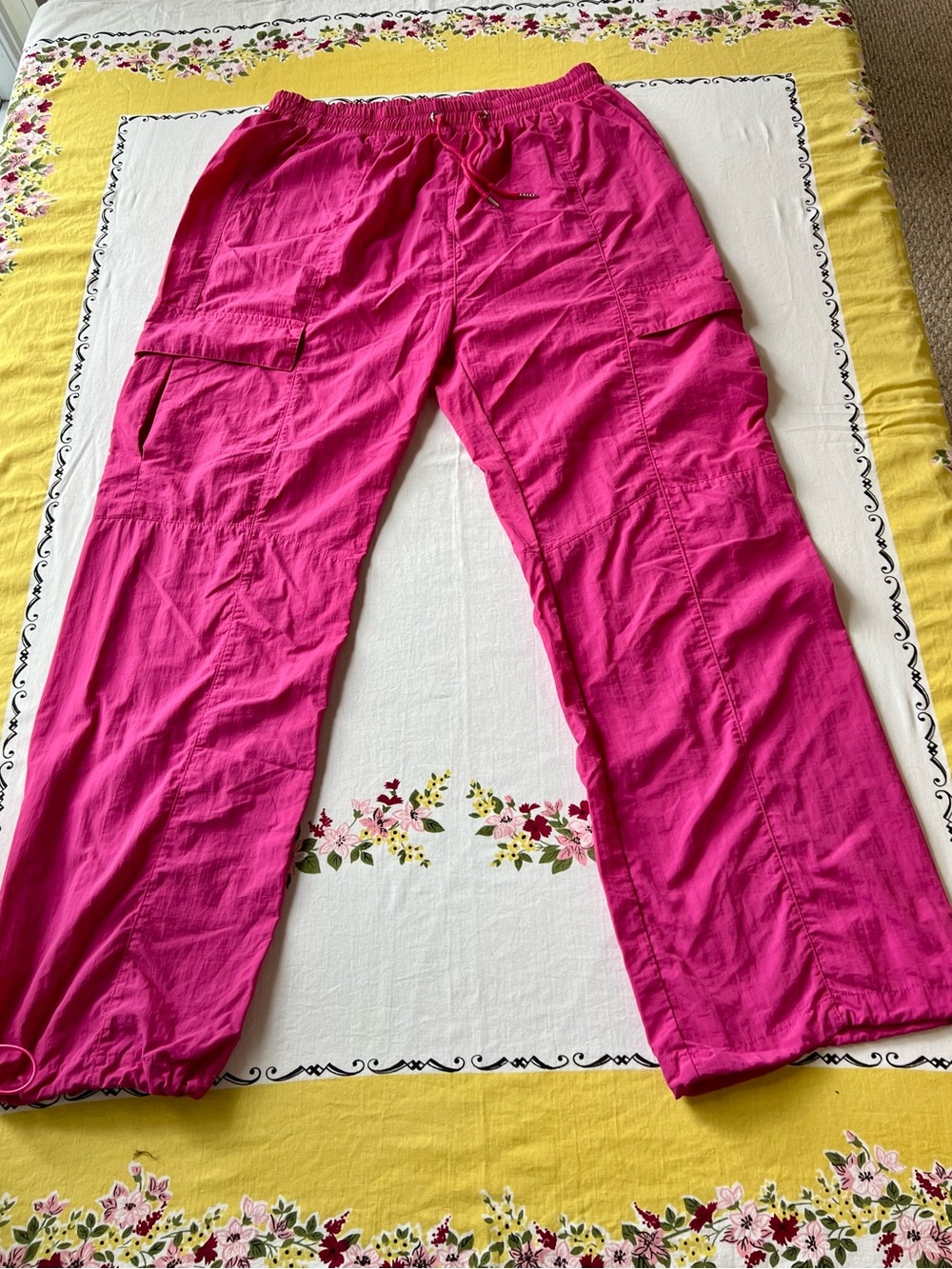 Superdown Hot Pink Amata Parachute Pants XL Pink Drawstring Hem Elastic Waist